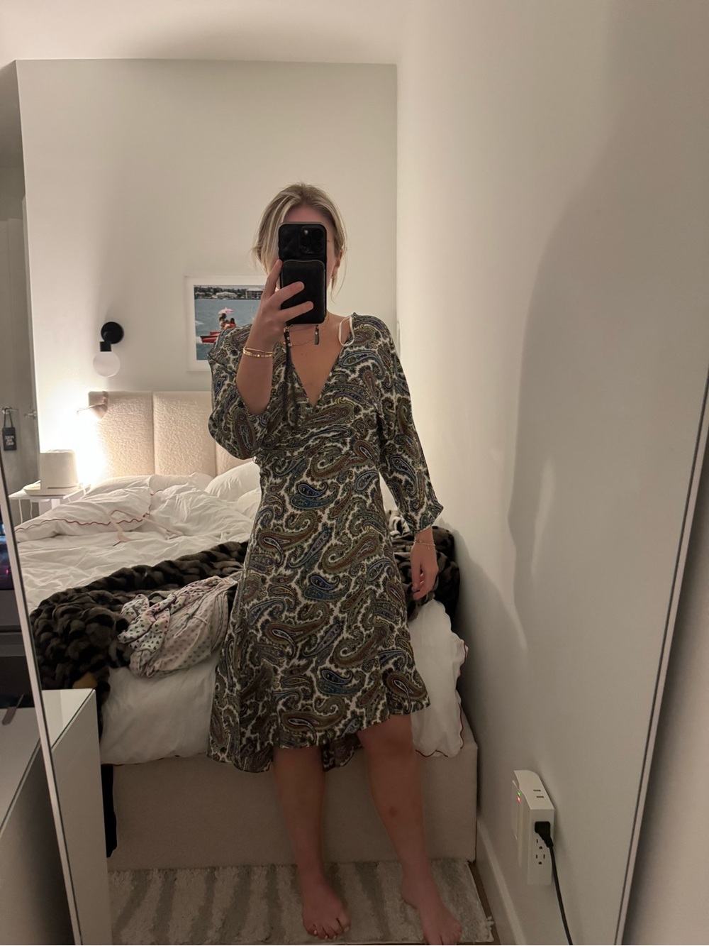 VINTAGE DVF Paisley Print V-Neck Midi Dress